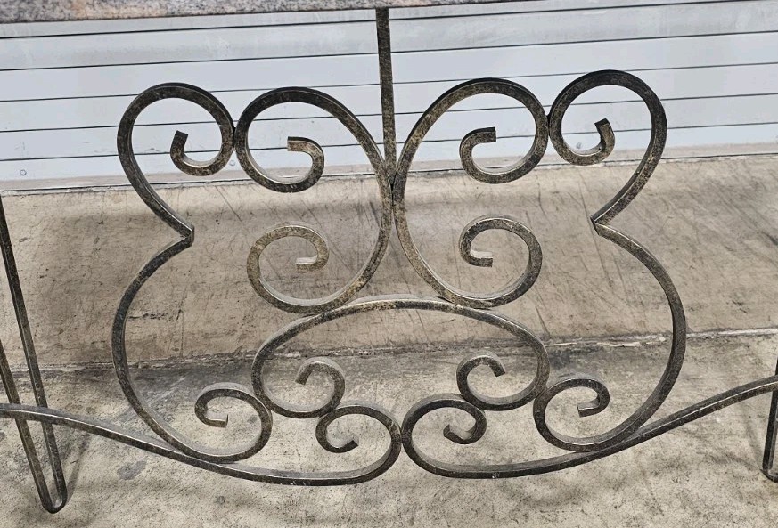 Wrought Iron Designer Base with Granite Top Console Table