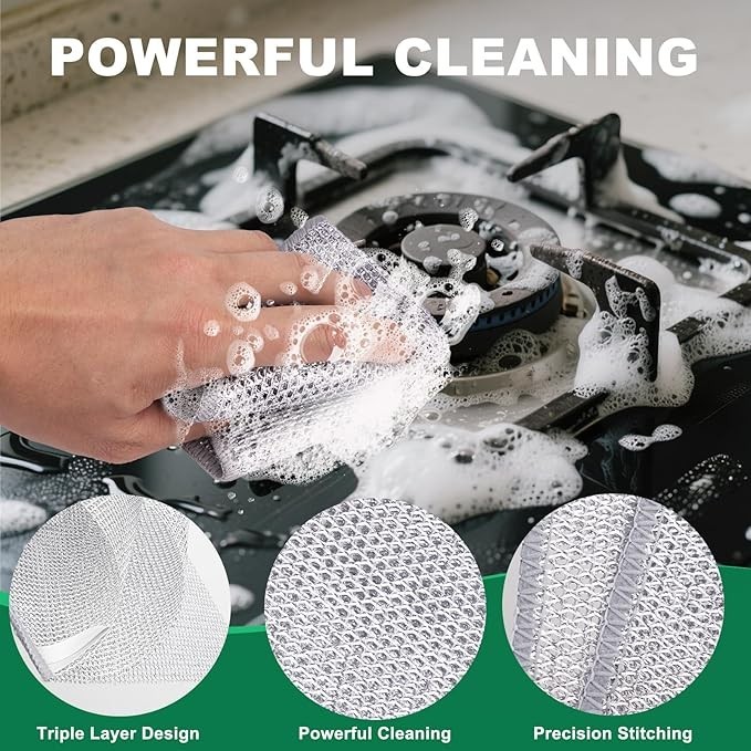 12pcs Non Scratch Wire Dishcloth Multipurpose Reuseable 3Layer Steel Wool Cleani
