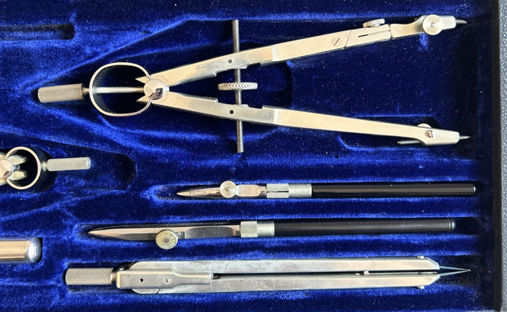 VTG Keuffel&Esser Drafting Drawing Set 10 Pieces (2 Missing) Case & Box Germany