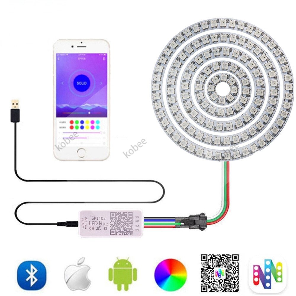 WS2812B Led Pixel Ring 5050 RGB WS2812 With SP110E Bluetooth Controller DC5V USB
