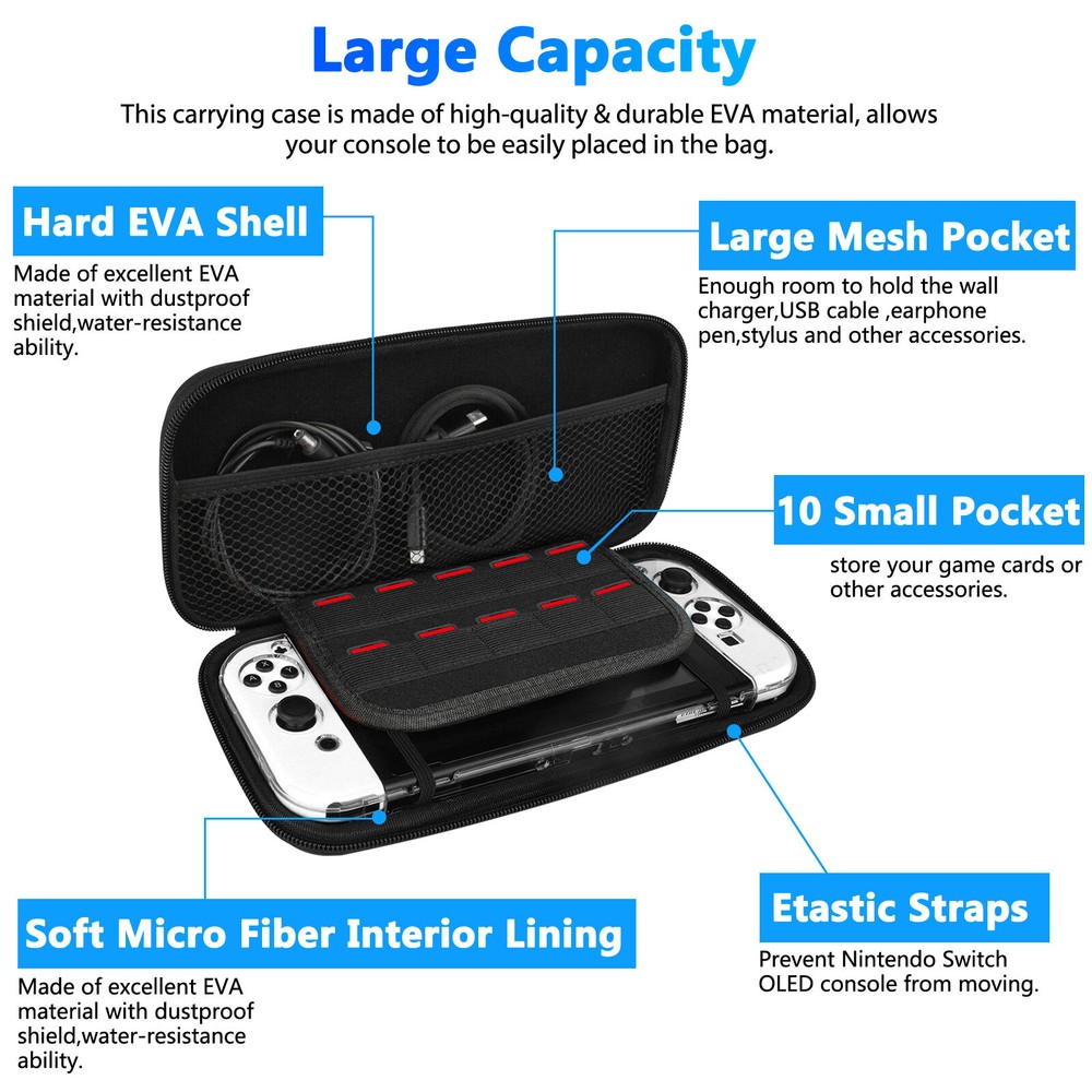 Carrying Case Bag+Shell Cover+Tempered Glass Protector For Nintendo Switch OLED