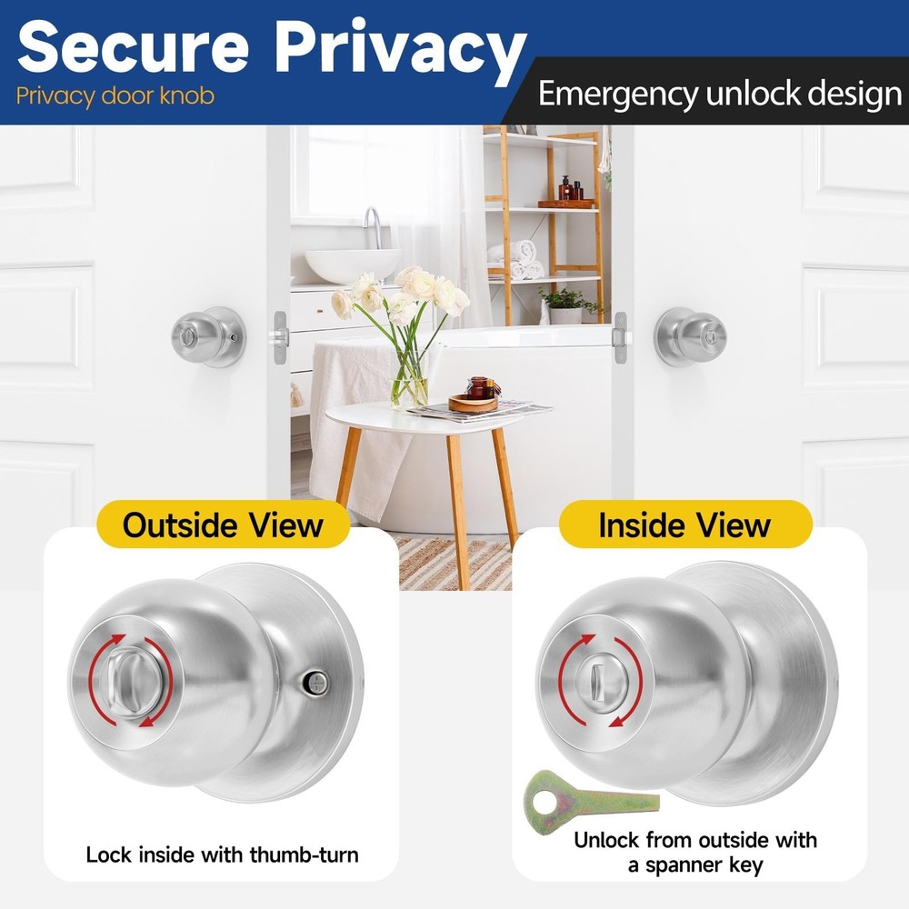 RAFECIEE Privacy Door Knob Keyless Knobs Interior 1 Pack, Satin Nickel