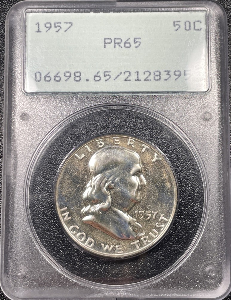 1957 Franklin Silver Half Dollar Proof 50c PCGS PF65 OGH Rattler Surface Issues