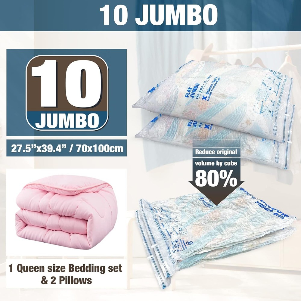 Space Saver Bags for Clothes, Blankets - 10 Pack