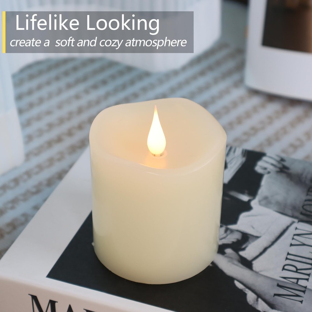 Flameless LED Candles with Timer 3D Flickering Flame 3" x 3" Ivory