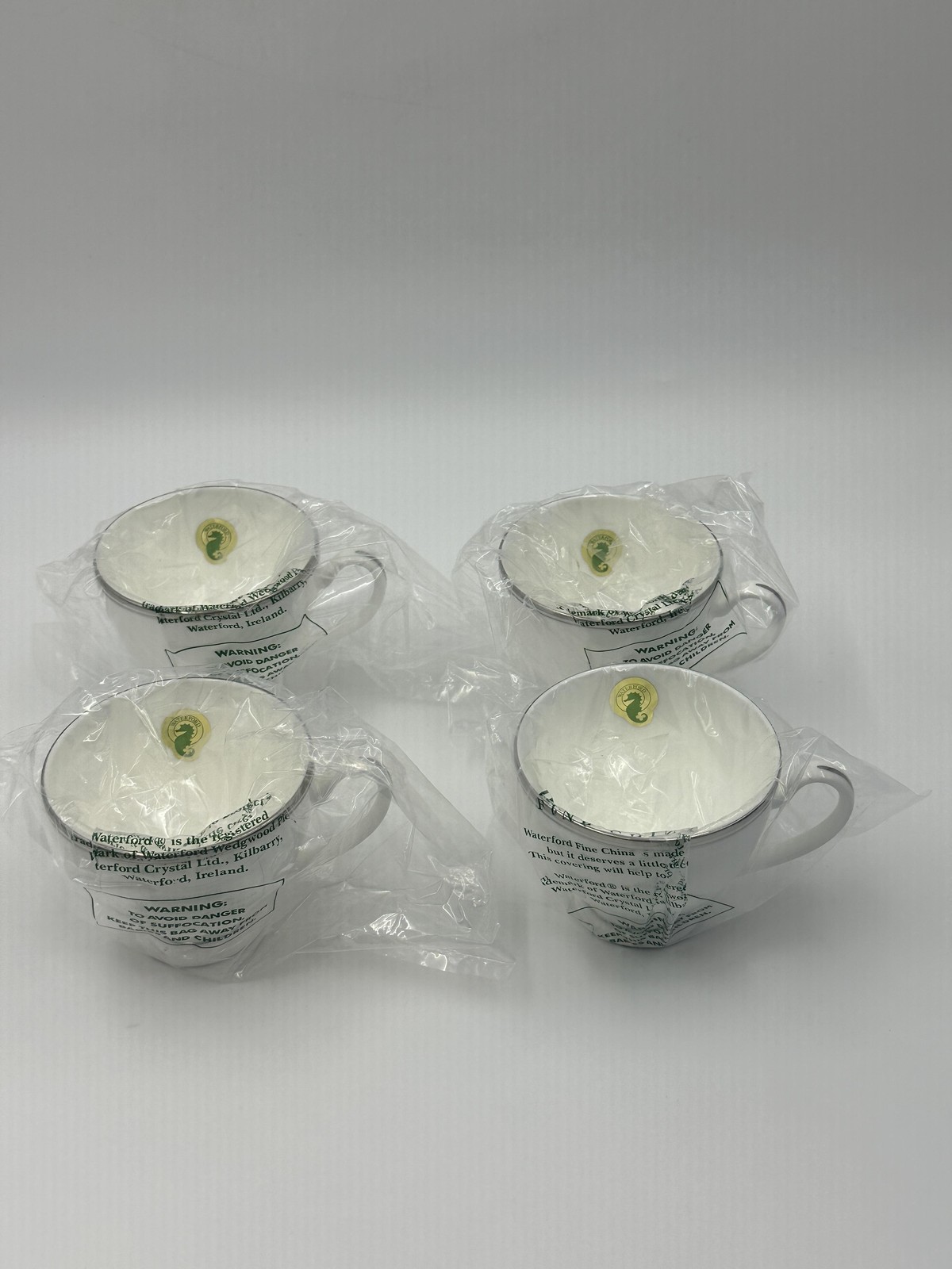 Waterford Kilbarry Platinum Fine China Coffee Cups & Saucers White Classic Set 4
