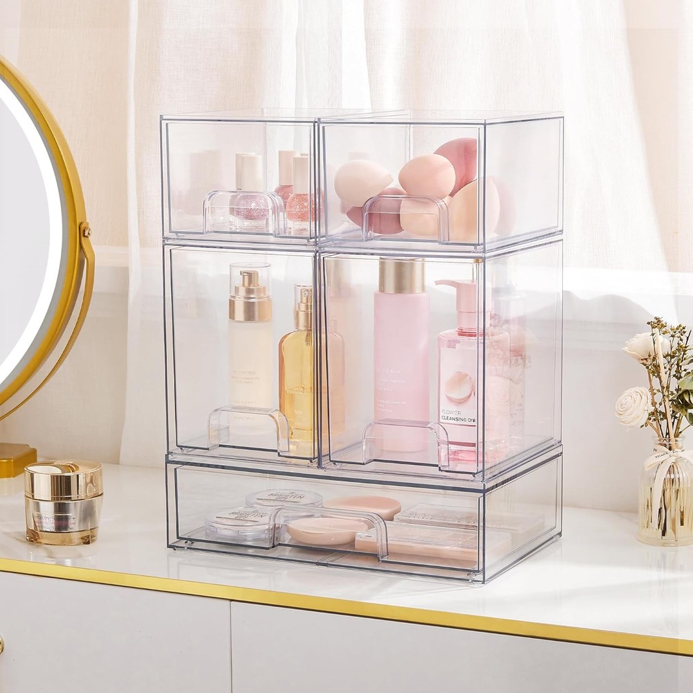 Stackable Storage Drawers Set of 5 Plastic Organizer Bins Supplies Storage Box