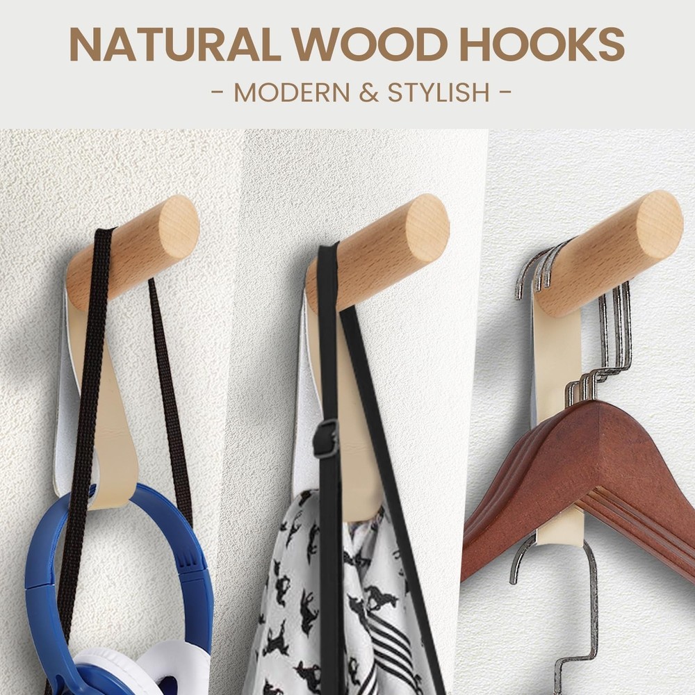 evory 10 Pack Wood Wall Hooks, Rustic Wooden Coat Hooks Wall Mount, No Damage...