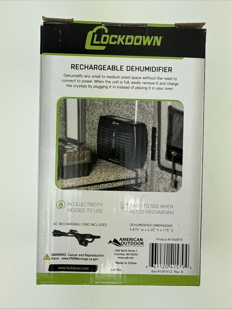 Lockdown Rechargeable Dehumidifier Black Compact Design - 1092878