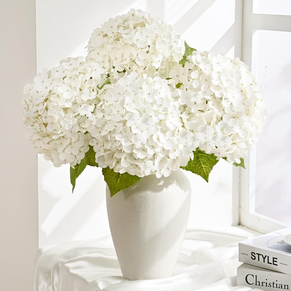 6 Pcs White Hydrangea Artificial Flowers Latex Real Touch Hydrangea, 21 inch ...