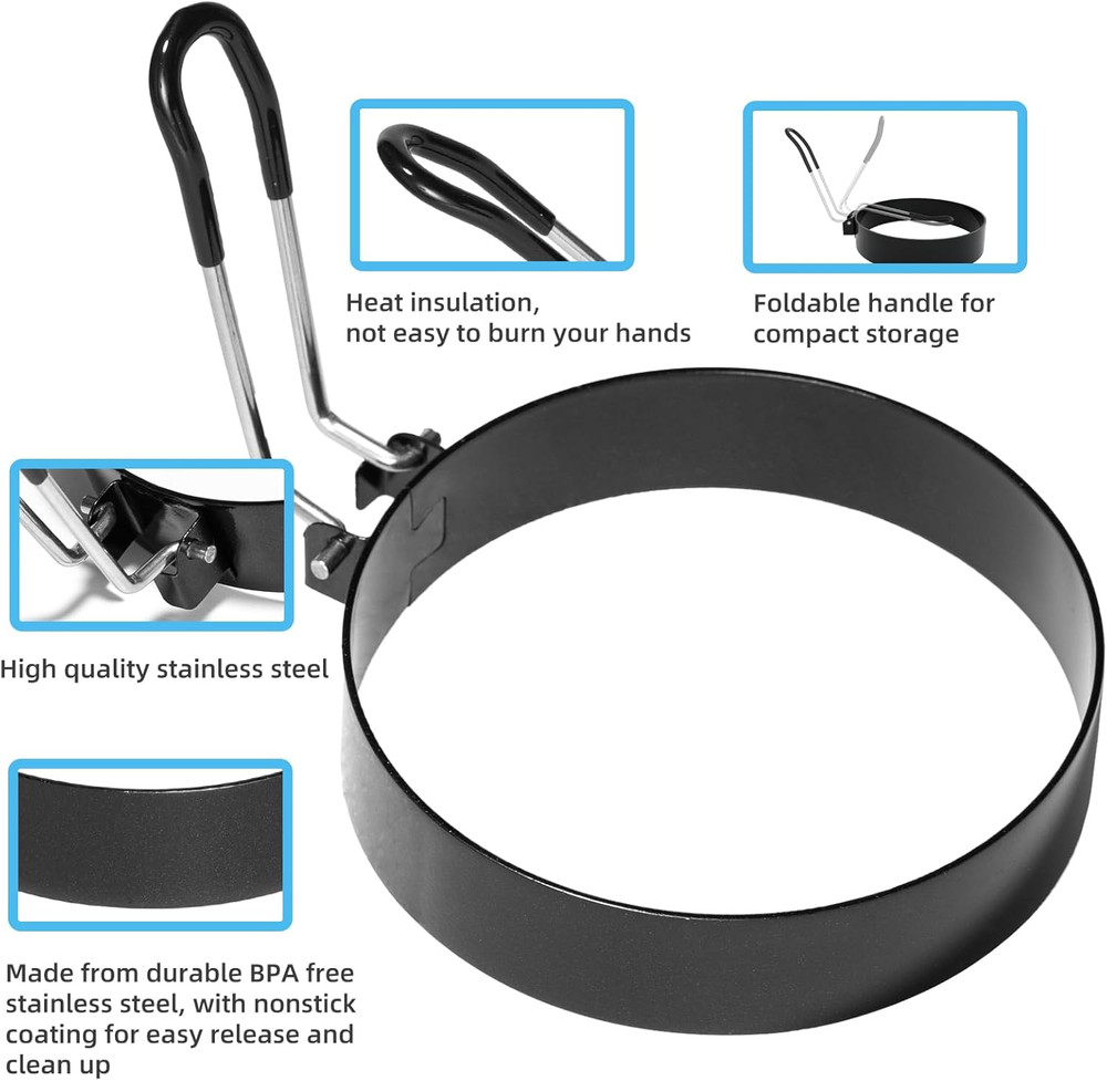 8" Omelet Ring, 6" Pancake Ring, 3.5" Egg Ring for Griddle Frying Eggs 3 Pack