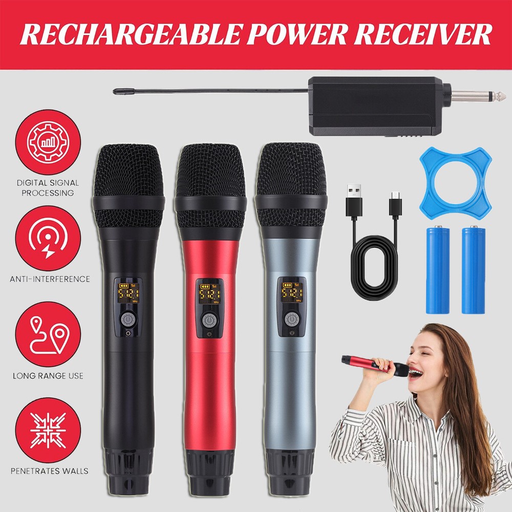 Professional UHF Wireless Handheld Rechargeable Karaoke Microphone 50 Channels