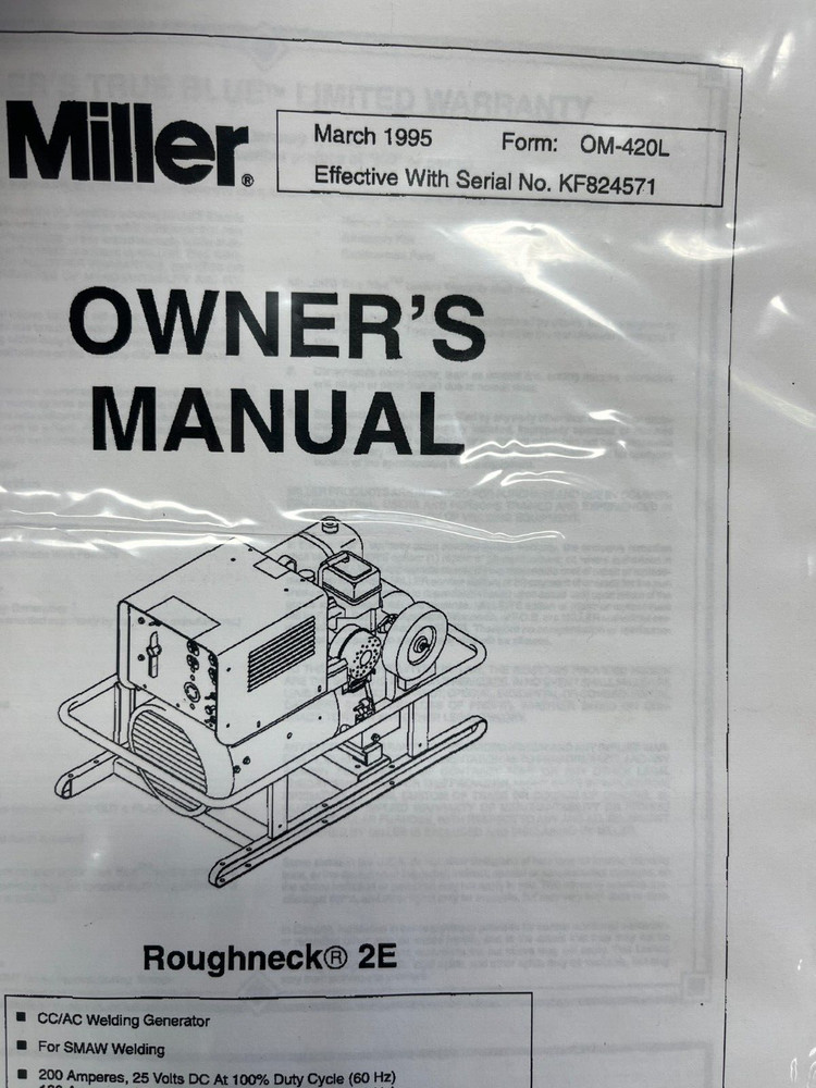 Miller Roughneck 2/2E Owners MANUAL Arc Welding Power Source Guide