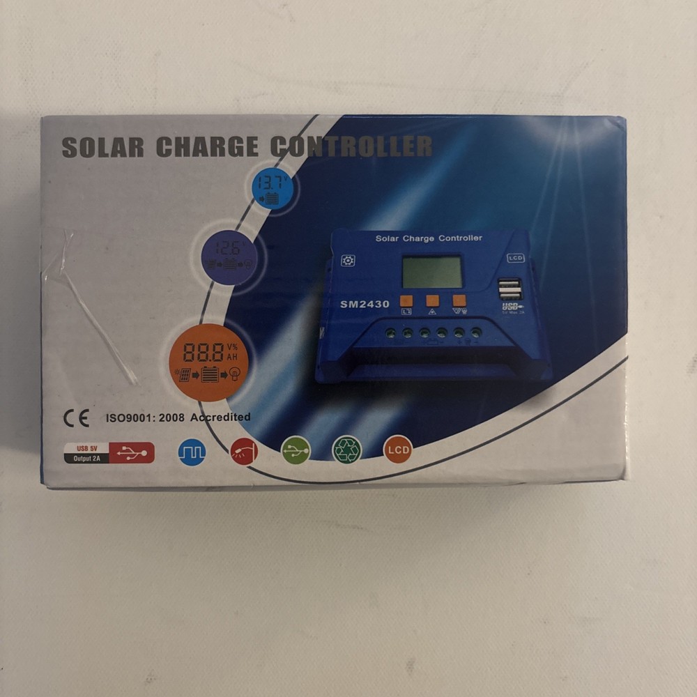 Solar Charge Controller 30A 12V/24V PWM Battery Charging LCD Display