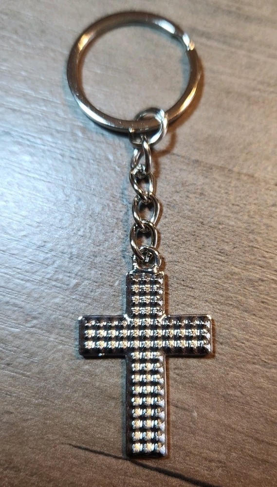 Silver Color Sparkly Cross Keychain