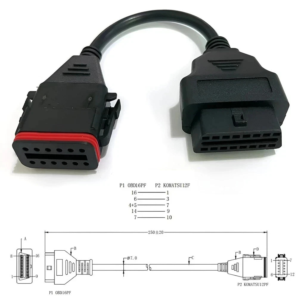 OBD2 Diagnostic Cable for Komatsu 12 Pin Cummins Inline6 Adapter Cable,...