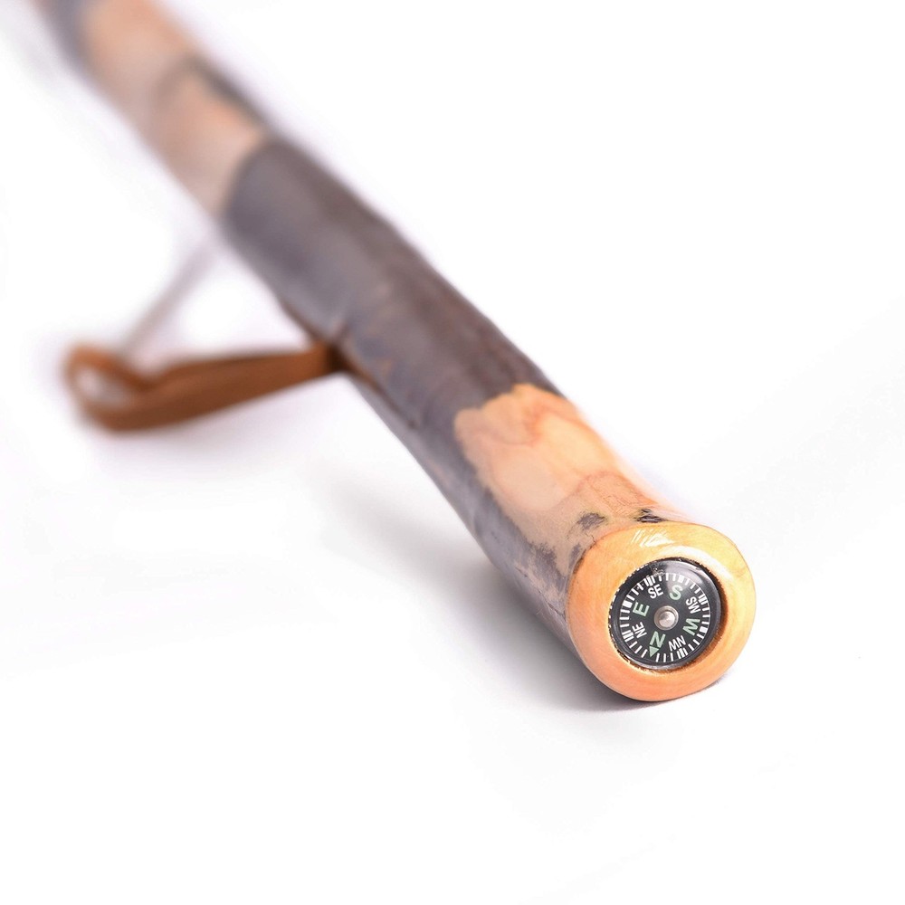 FOREST PILOT BarkKeeping Clumpy Pattern Wooden Walking Stick with a Compass N...