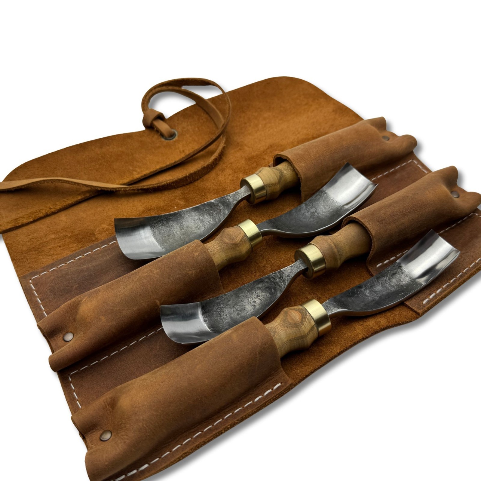 Hand-Forged Bent Gouges – 52100 Steel Blades, Ash Handles, Spoon Carving Tools.