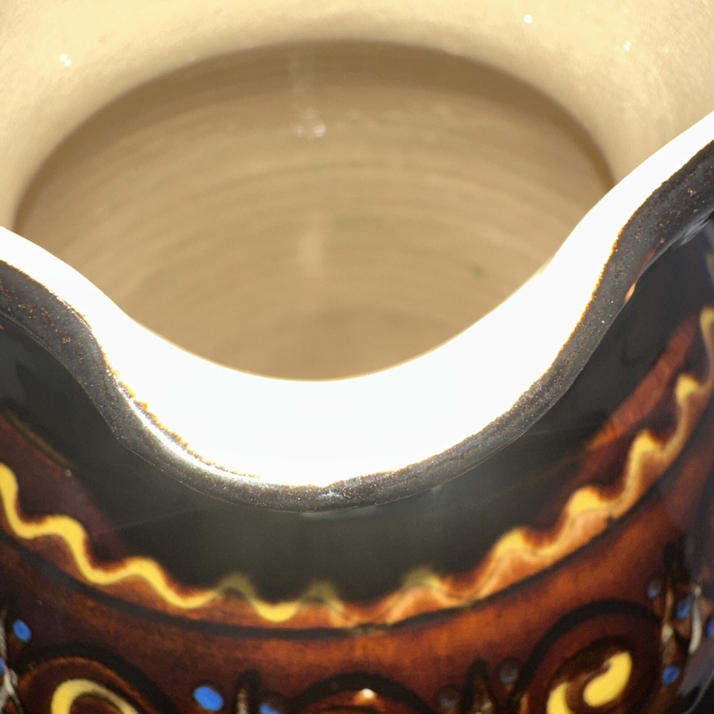 Art Pottery Pitcher Brown & Yellow Glazed Pattern