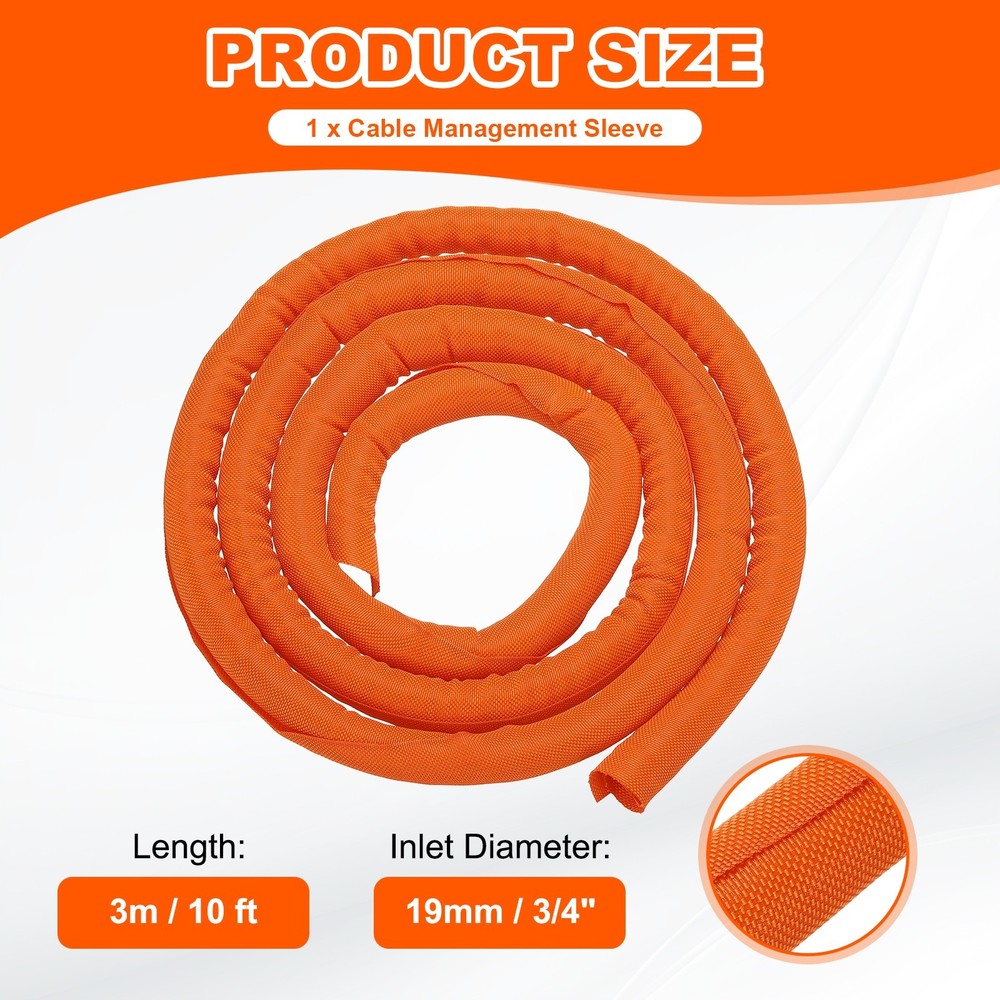 Wire Split Braided Cable Management Sleeve, Orange (3/4" - 10 Feet)