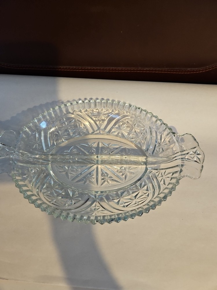 Clear Glass Serving Dish Divided 7.75" Opening