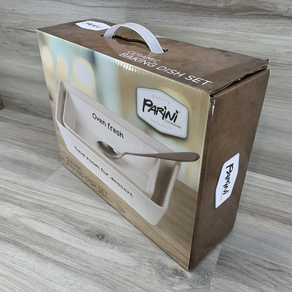 Parini Cookware Rae Dunn Inspired White Ceramic Baking Dish Set New!