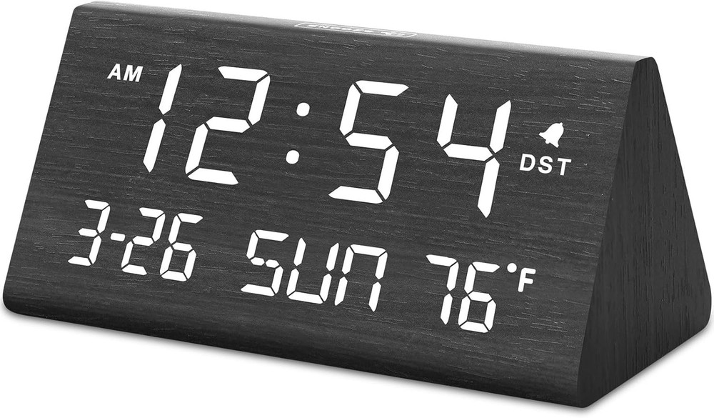 Versatile USB Wooden Alarm Clock with Adjustable Volume & Brightness Control