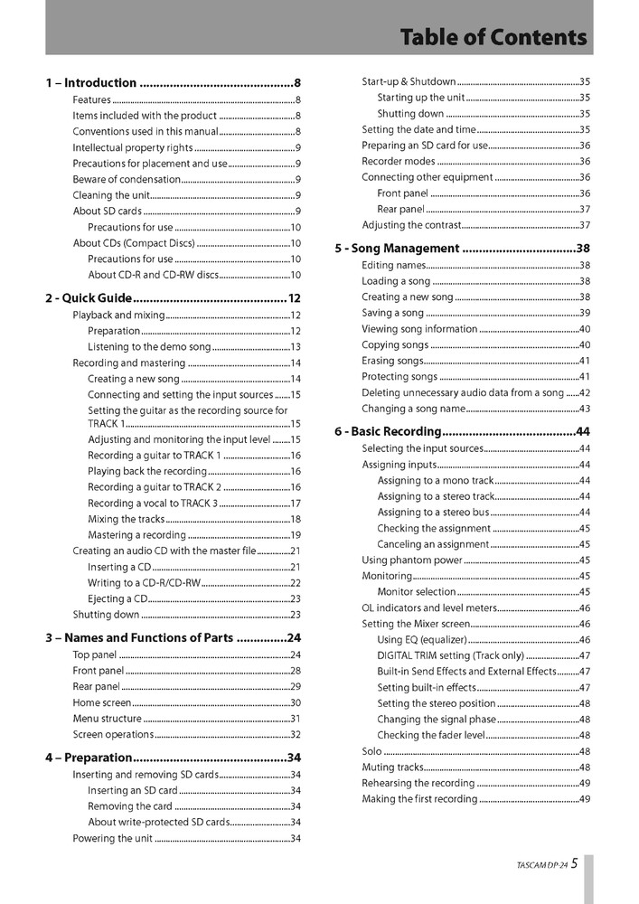 Tascam DP-24 Instruction Manual User Guide Coil Bound 108 Pages