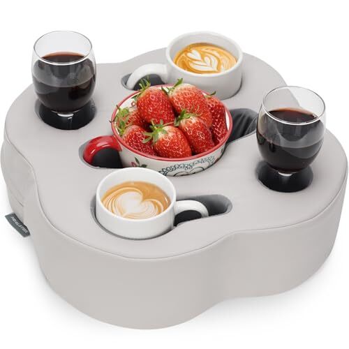 Couch Cup Holder Pillow, Sofa Organizer Caddy Bed Refreshment Tray for PUGrey