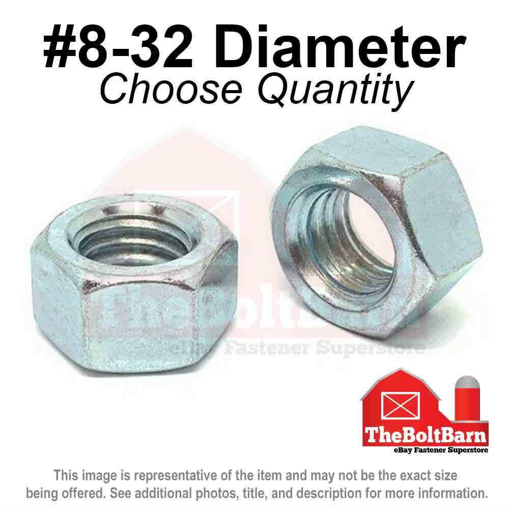 #8-32 Grade 2 Finished Hex Nuts Zinc Plated Coarse Thread (Pick Quantity)