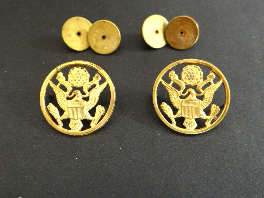 WWII US Army Unassigned Officer's Collar Brass Insignia Pair Meyer