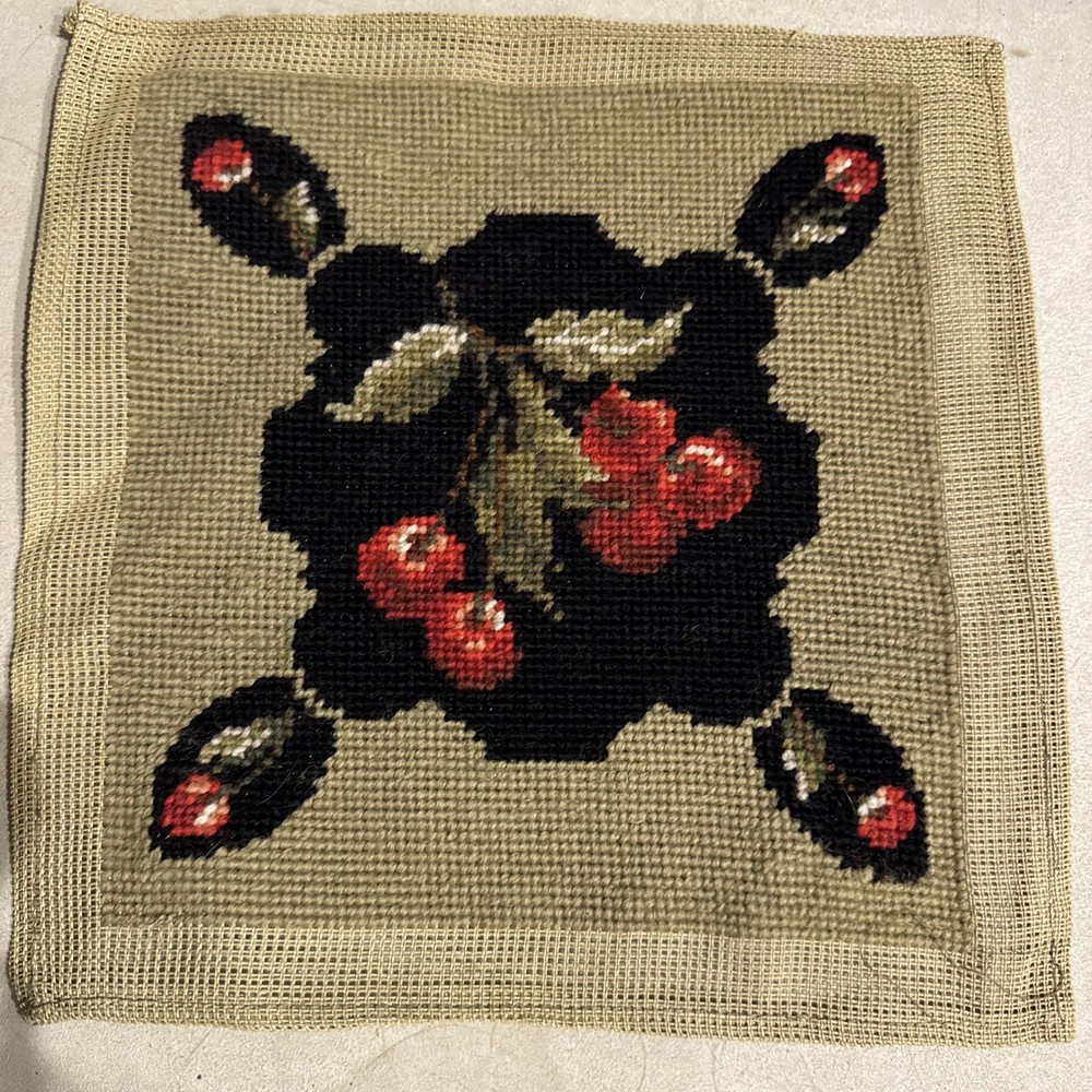 Completed Black Cherry Needlepoint Canvas 9" x 8.5"