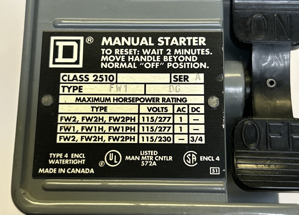 SQUARE D,2510FW1,MANUAL STARTER NOS