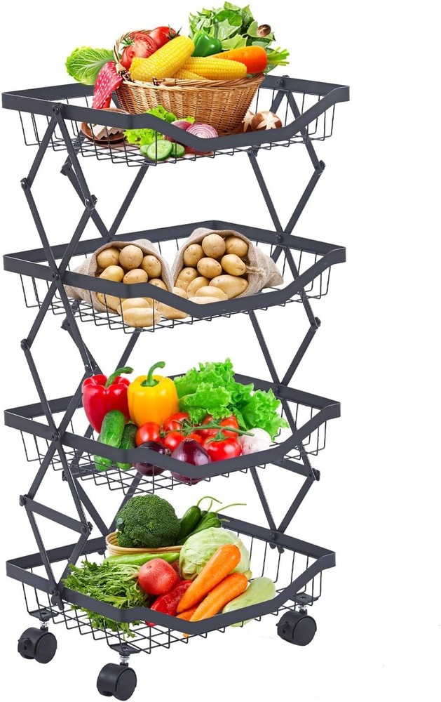 ULIKEUS 4 Tier Fruit Basket for Kitchen Stackable Metal Wire Fruit Vegetable ...