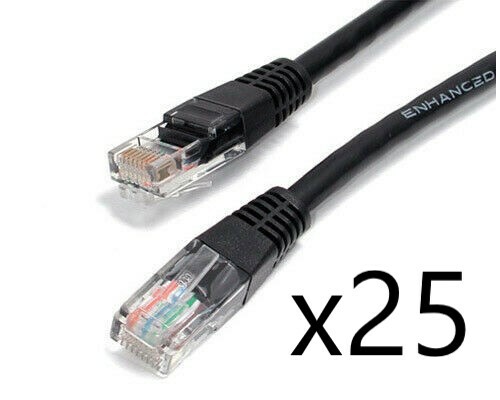 25 Pack Lot - 5ft CAT5e Ethernet Network LAN Router Patch Cable Cord Wire Black