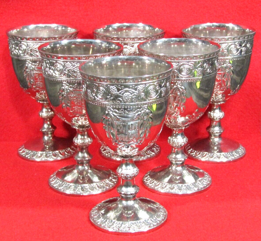 6 Vintage Cordell & Co Silver Plate Wine Goblets Chalice Tarnish Protected 5"