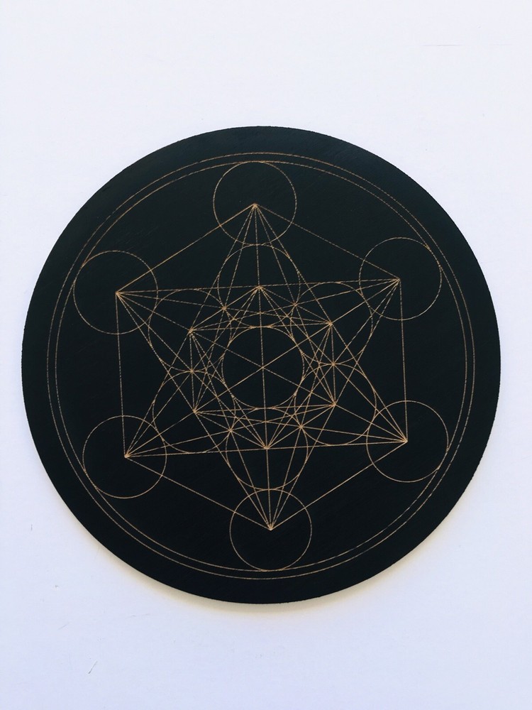 6” Metratrone’s Cube Crystal Grid Stained Black Laser Engraved