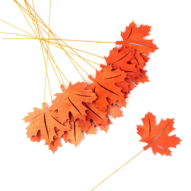 Orange Wood Maple Leaf Picks | Set of 12