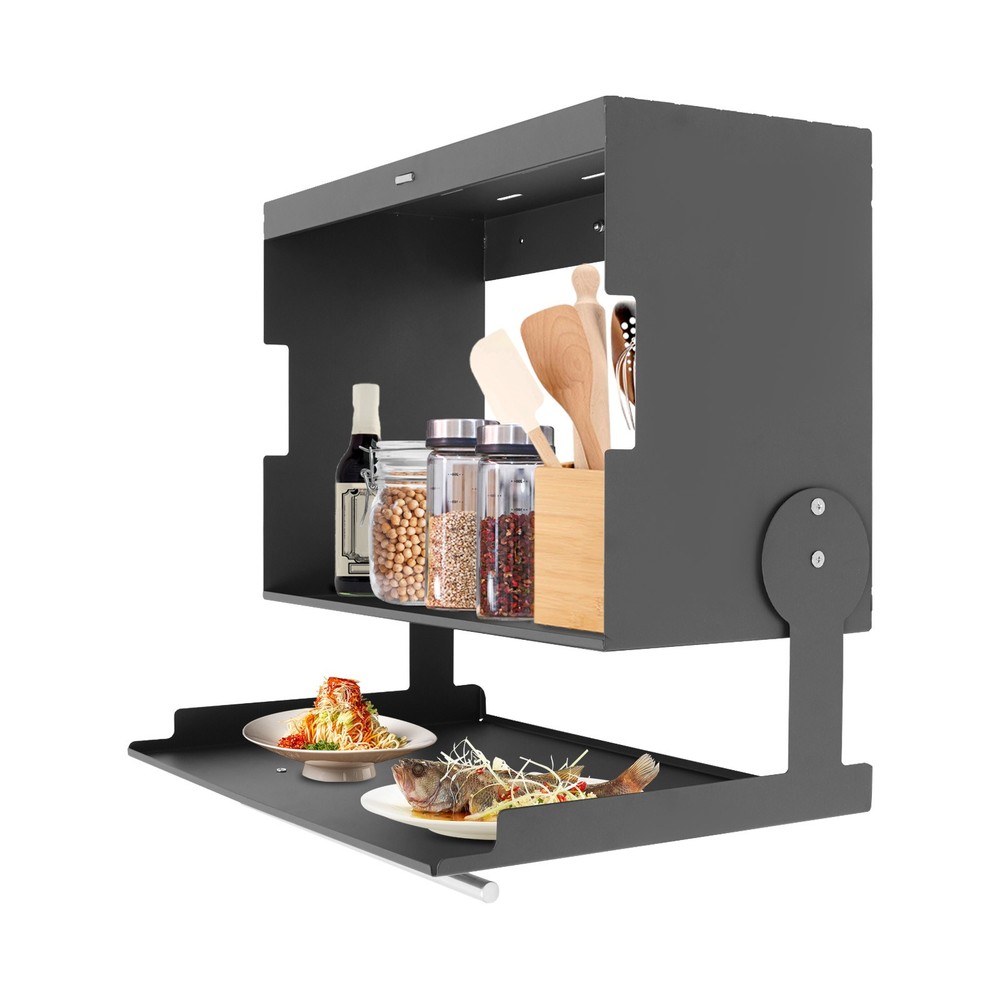 2-Tier Wall Spice Organizer Under Cabinet Kitchen Storage Rack w/Pull-down Cover