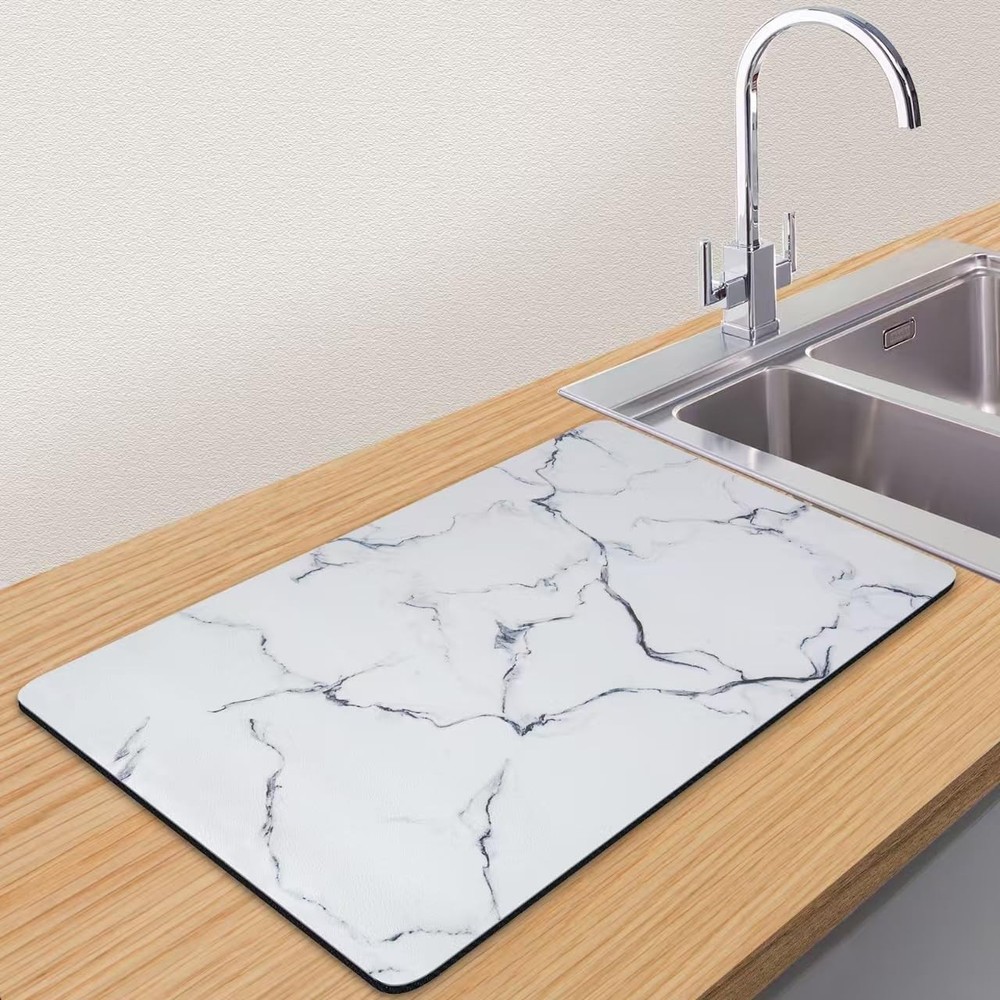 Marble Pattern Dish Drying Mat Absorbent Coffee Bar Mat Kitchen Counter Non-slip