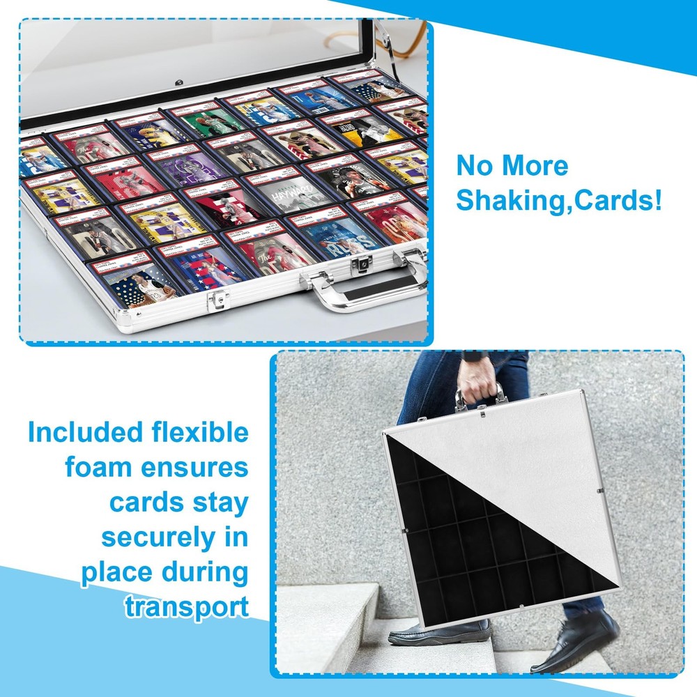 Locking Aluminum Trading Card Display Case with 28 Removable Grids