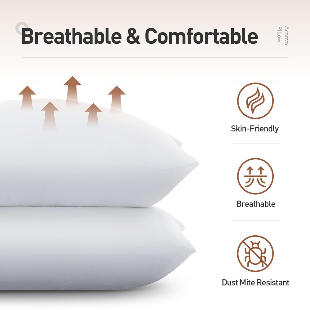 Acanva Bed Pillows 2 Pack Hotel Collection Luxury Soft Inserts for Sleeping-B...