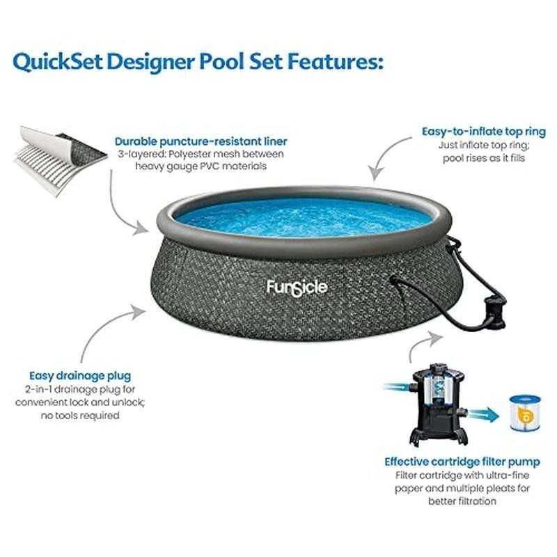 12ft Inflatable Above Ground Pool W/ Pump Filter Easy Setup Durable Design New