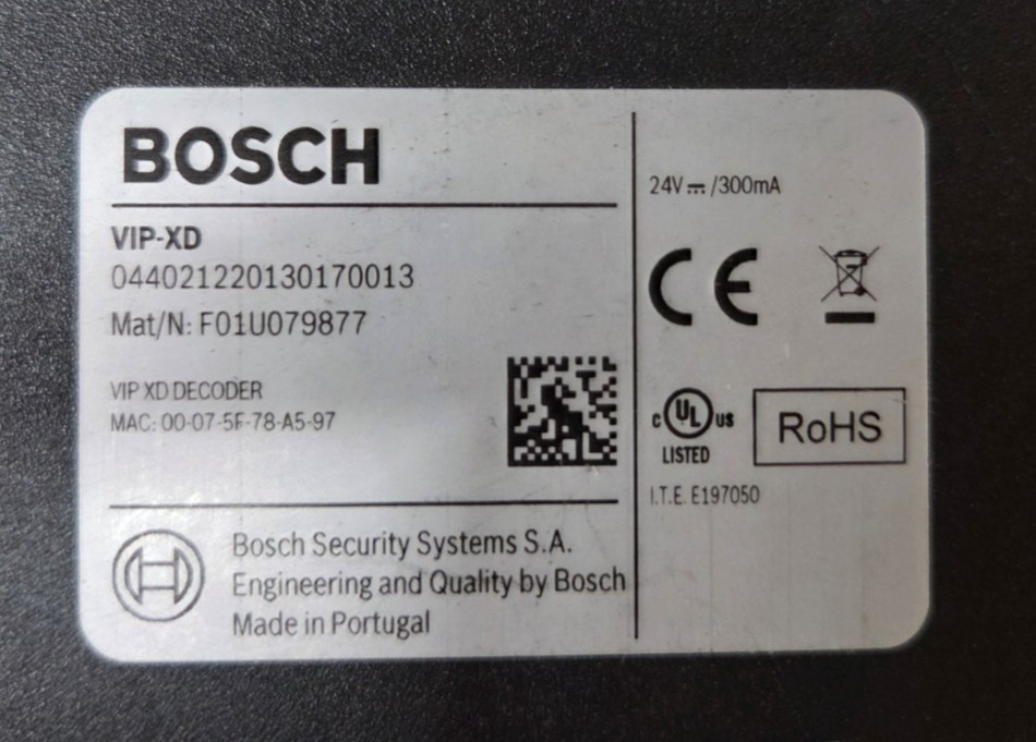 BOSCH VIP XD VIP-XD Video Decoder