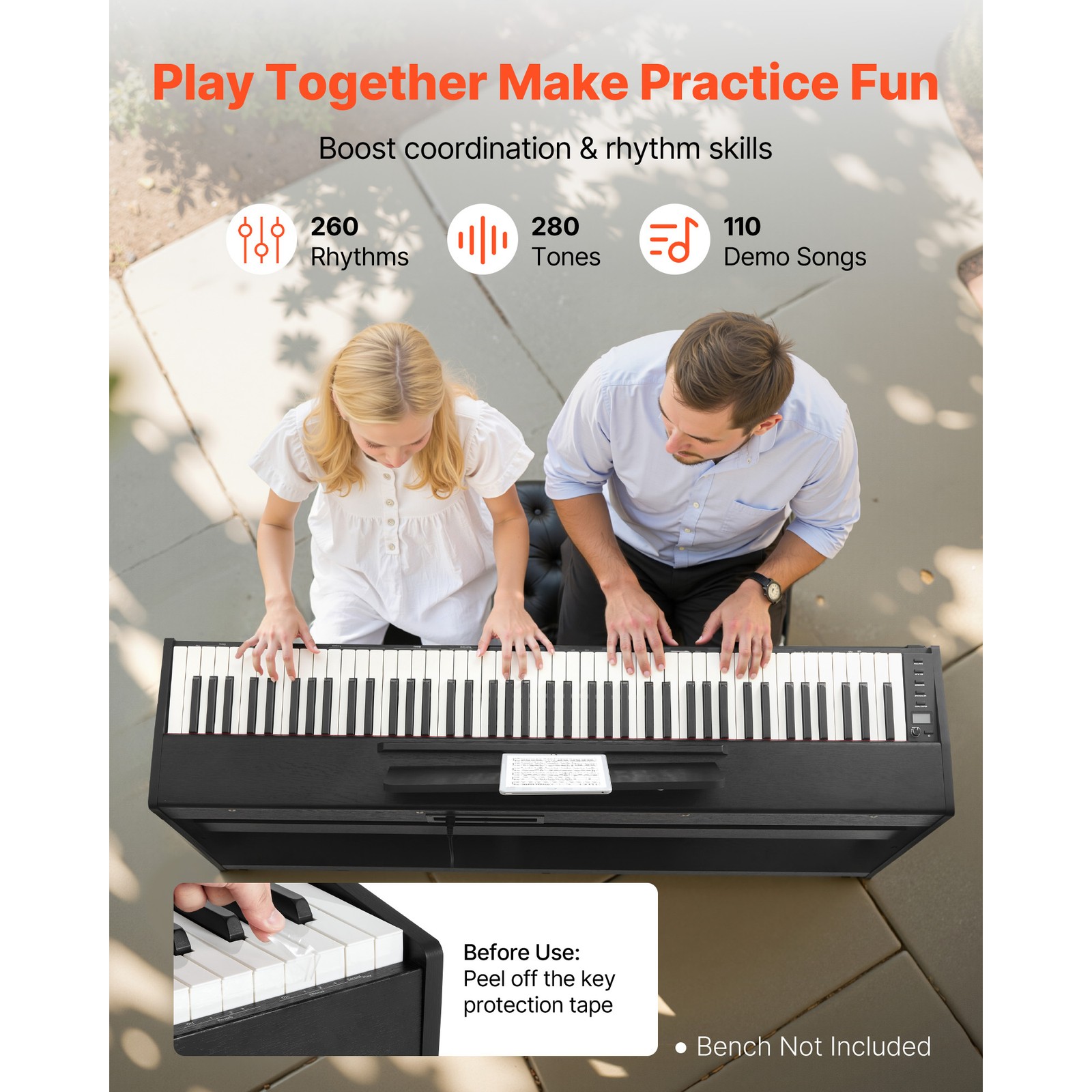 Uimoso 88-Key Weighted Digital Piano with Stand and 280 Tones - Black