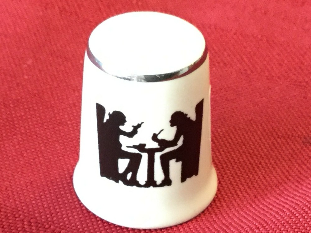 Dining Silhouette Pattern Thimble 1" Tall, Pattern Both Sides Silver Trim