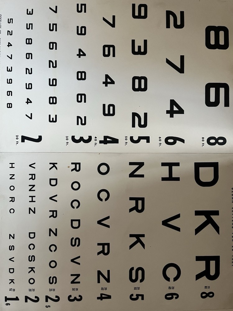 Vintage Good-Lite Visual Acuity Eye Chart With 4 Transparent Slides