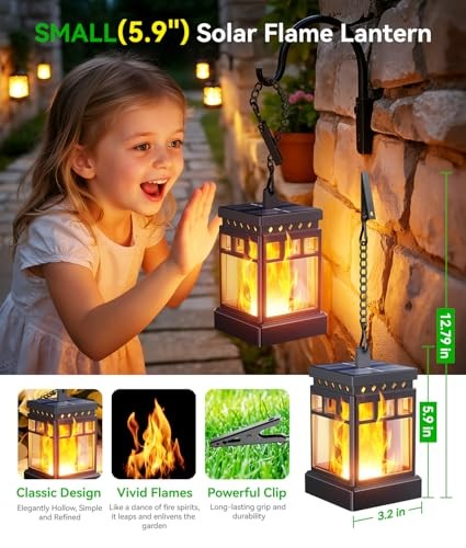 Hanging Solar Lanterns Outdoor Waterproof, 4PCS Flickering Flame 4 Pack