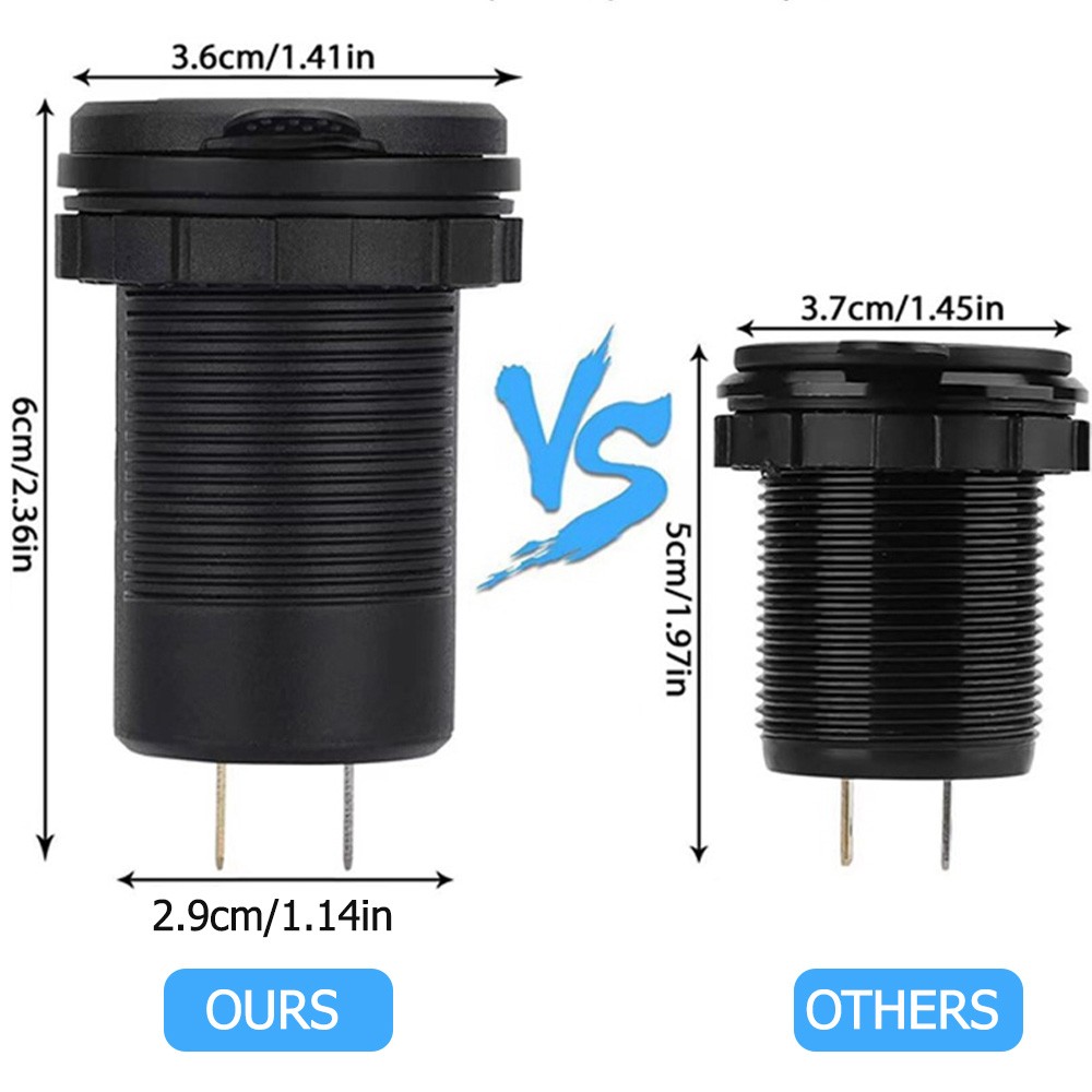 Dual USB Quick Charge 3.0 Port & PD USB C Car Charger Socket, 12V with Voltmeter
