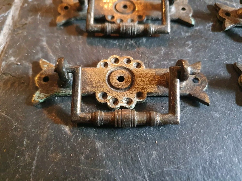 4 Antique Arts & Crafts solid brass pull Handles 8.5cms wide Aesthetic Original
